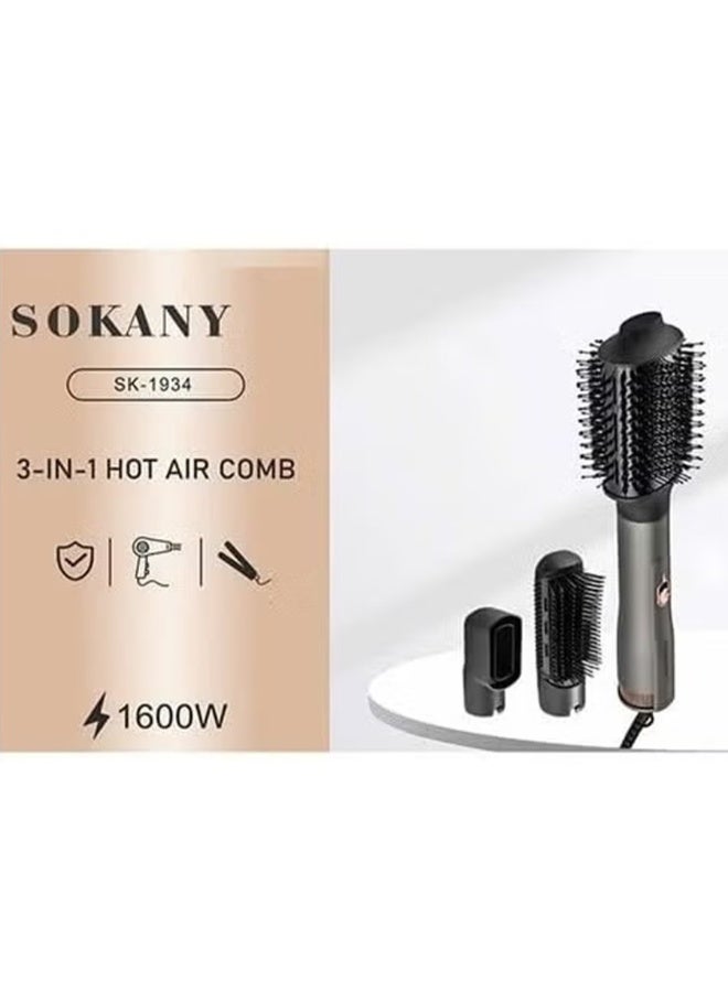 sokany SK-1934 Professional 3 in 1 Hair Dryer Brush 1600W, Drying, Straightening & Curling with Nano Ceramic & Ionic Technology, 360° Swivel Cord, Automatic Overheat Shut-Off, Ergonomic Design for Salon & Home Use, Suitable for All Hair Types - Image 4